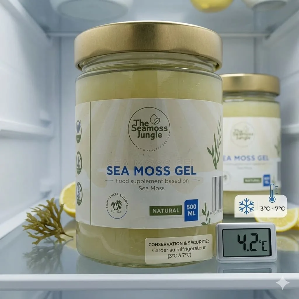 Contenant de Gel de Sea Moss 500ml dans son emballage d'origine